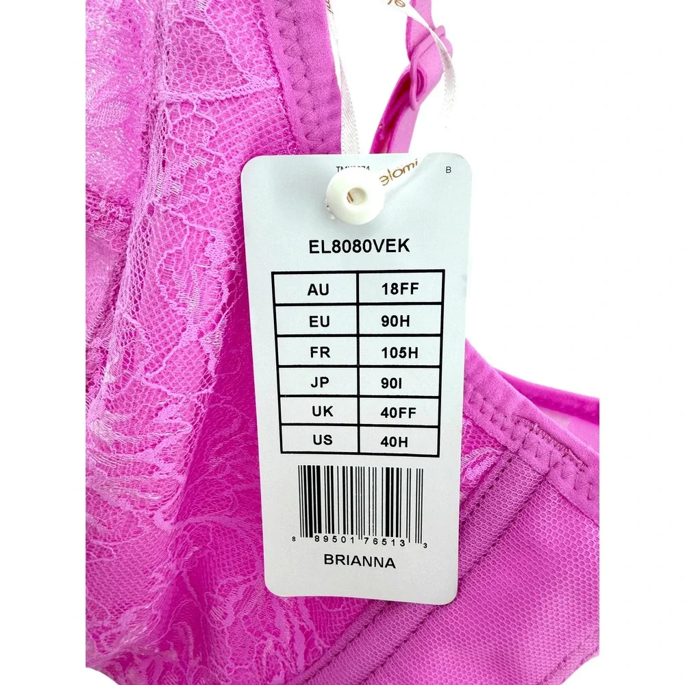 Elomi Brianna Plunge Bra 40H US 40FF Pink Strappy Lace Underwire EL8080VEK NEW